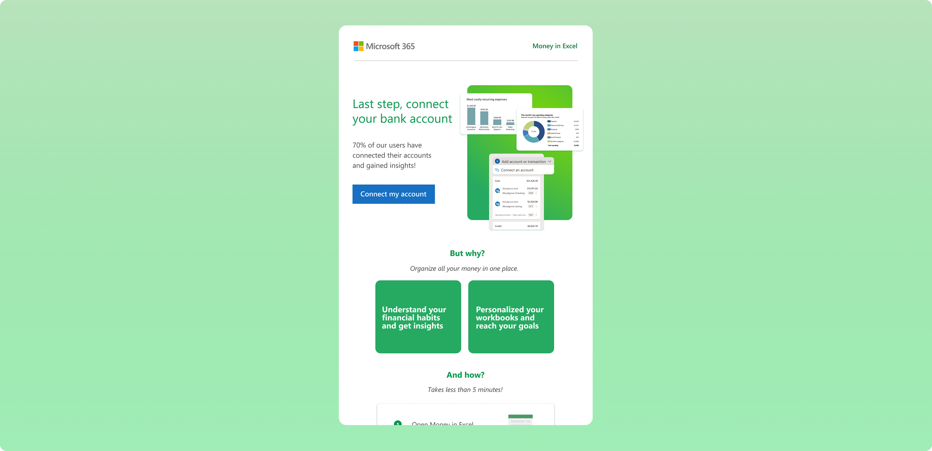 Microsoft Excel connect bank email